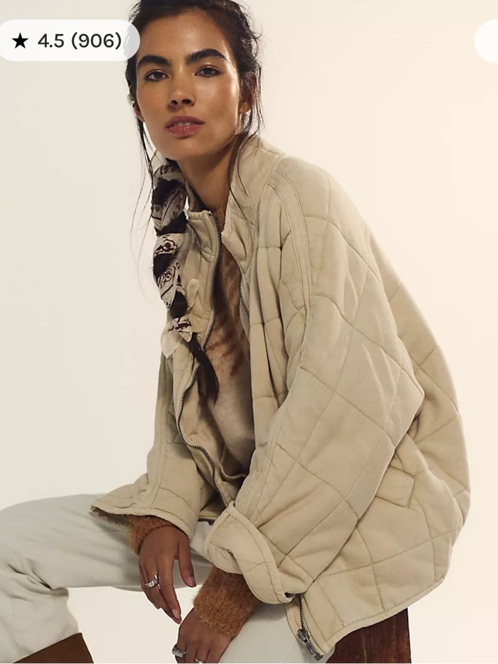 Free People cream quilted dolman jacket